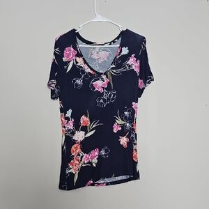 Apt. 9 Black Floral Short Sleeve Top